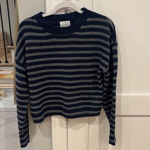 Pink Rose Navy and Gray Striped Crew Neck Sweater